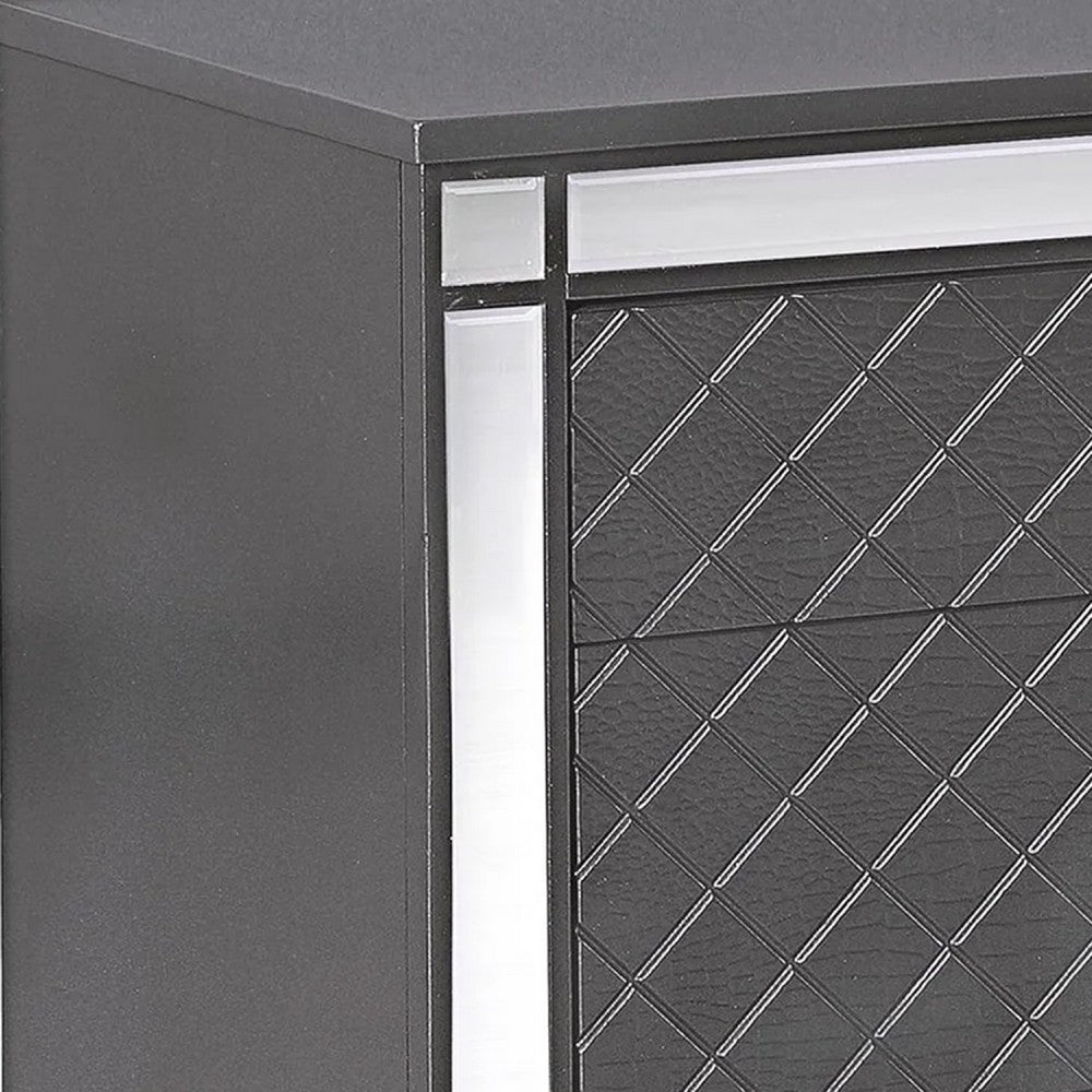 Benjara Reff Nightstand, 2 French Dovetail Drawers, Crystal Knobs, Gray