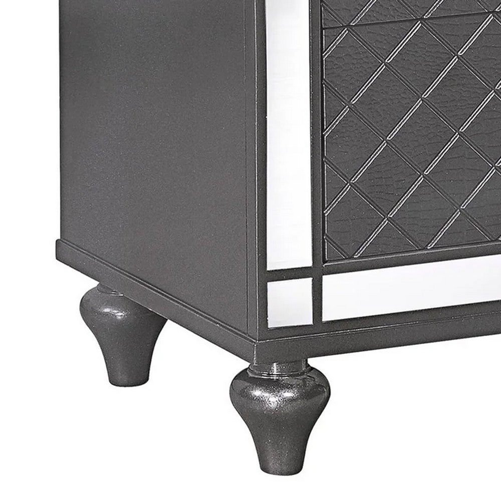 Benjara Reff Nightstand, 2 French Dovetail Drawers, Crystal Knobs, Gray