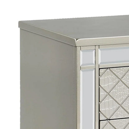 Benjara Cristo Nightstand, 2 Dovetail Drawers, Crystal Knobs, Champagne Silver