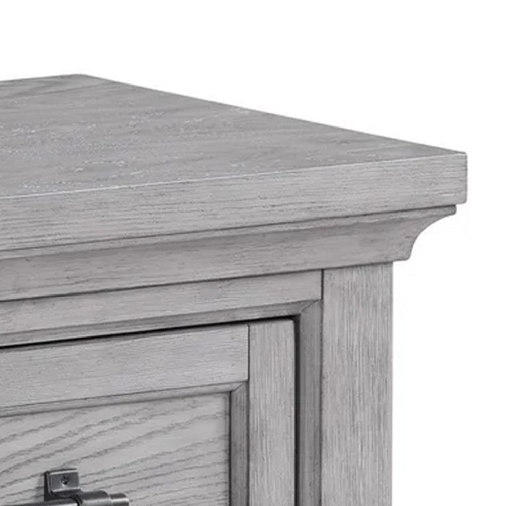 Benjara Bix Nightstand, 2 Dovetail Drawers, Bronze Handles, Light Gray