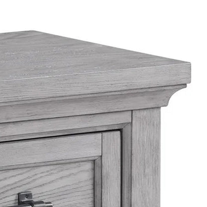 Benjara Bix Nightstand, 2 Dovetail Drawers, Bronze Handles, Light Gray