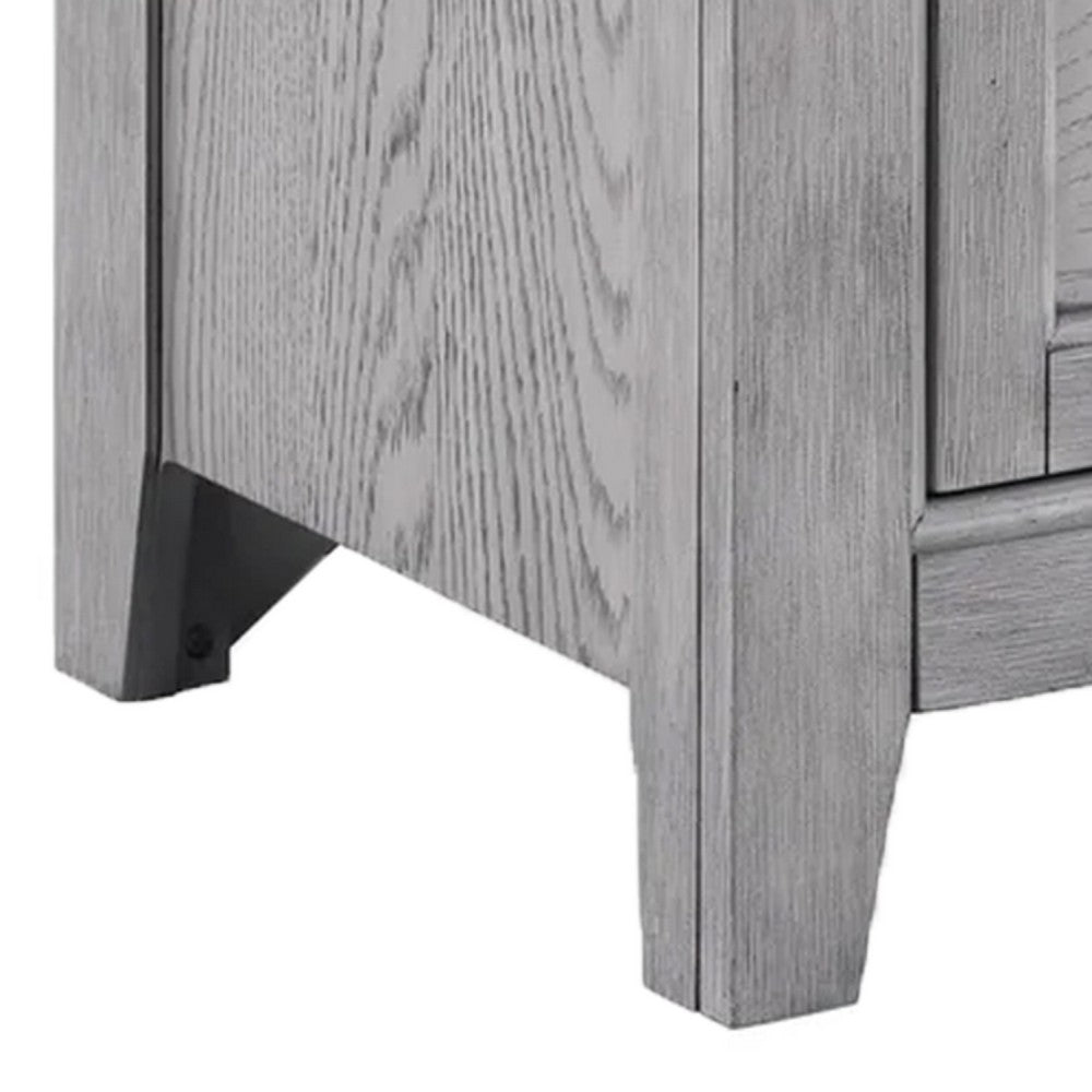 Benjara Bix Nightstand, 2 Dovetail Drawers, Bronze Handles, Light Gray