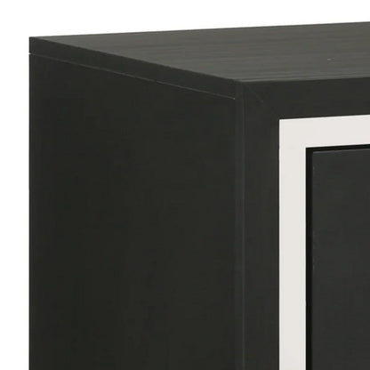 Benjara Geny Nightstand, 2 Drawers, Silver Trim And Metal Handles, Black Wood