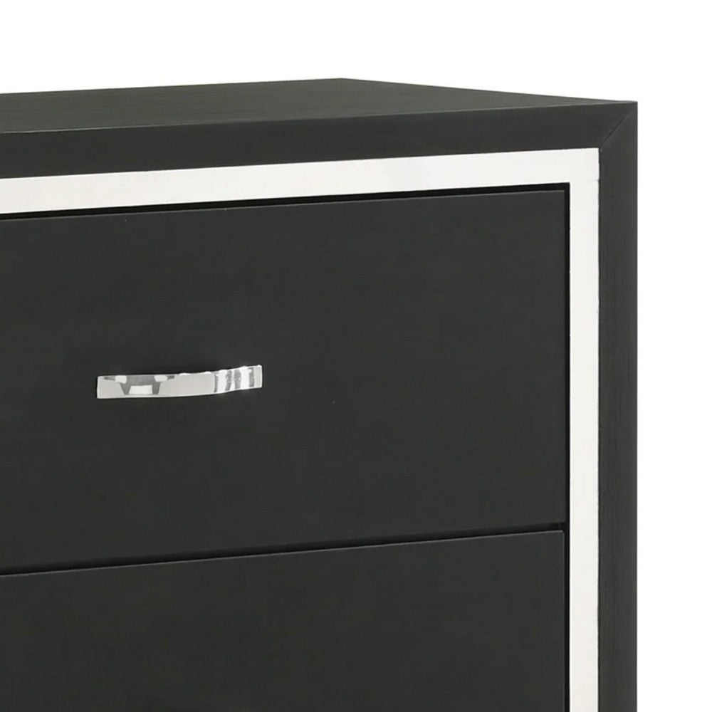 Benjara Geny Tall Dresser Chest, 4 Drawers, Silver Trim And Metal Handles, Black