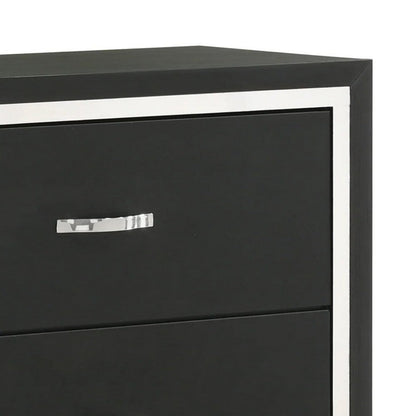 Benjara Geny Tall Dresser Chest, 4 Drawers, Silver Trim And Metal Handles, Black