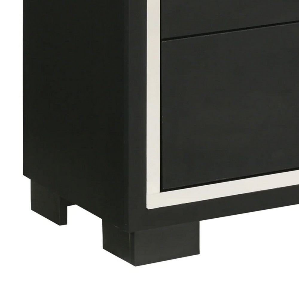 Benjara Geny Tall Dresser Chest, 4 Drawers, Silver Trim And Metal Handles, Black