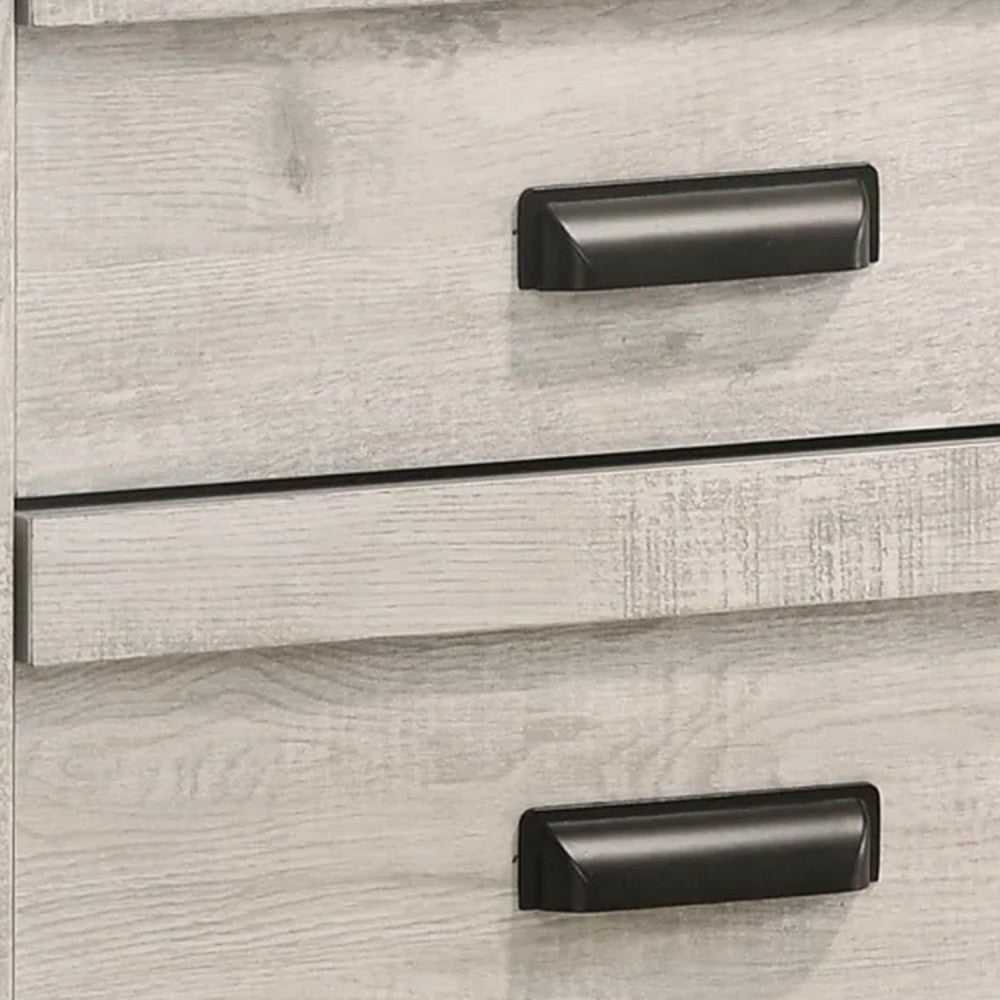 Benjara Velz Nightstand, 2 Drawers, Metal Finger Pull Handles, Weathered Beige