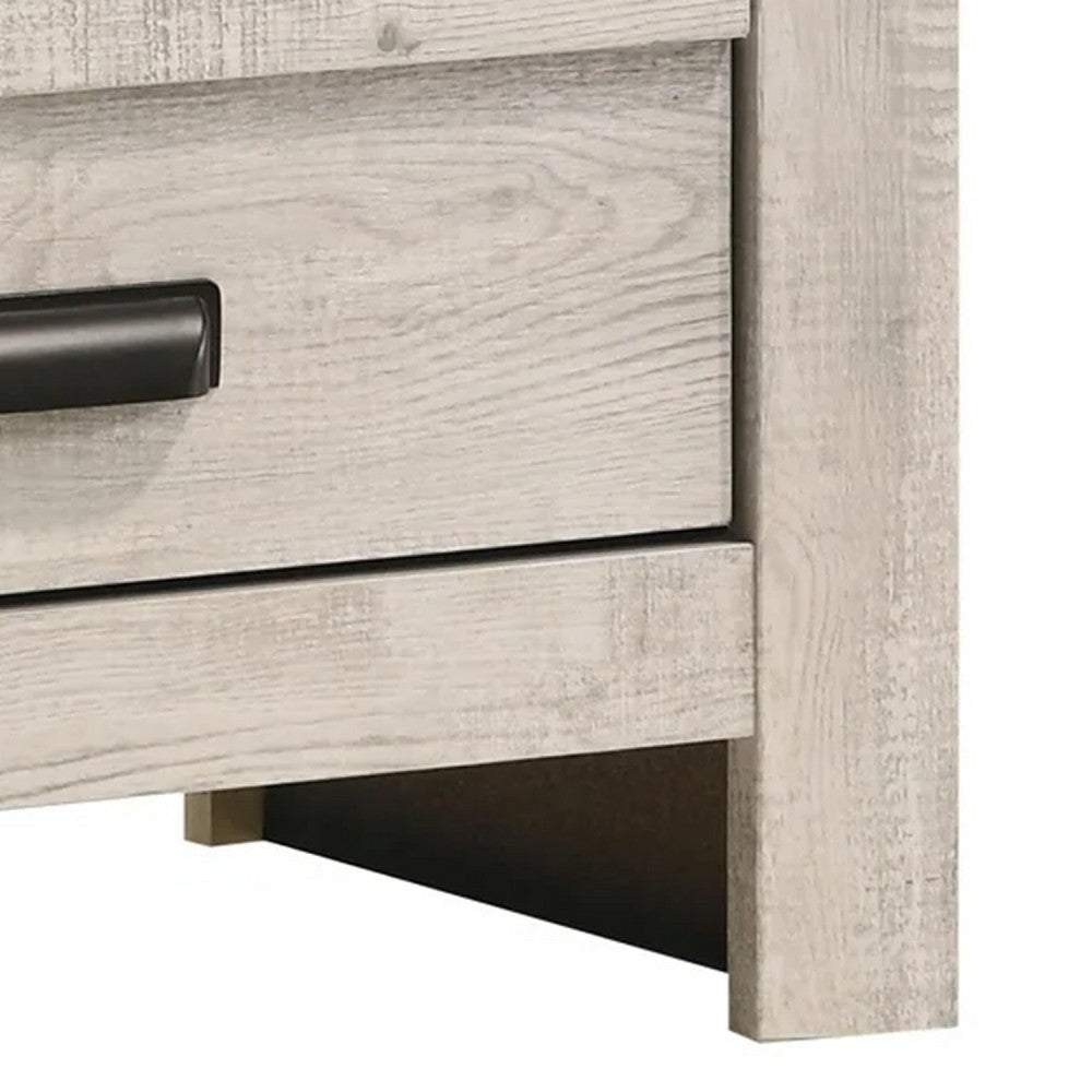 Benjara Velz Nightstand, 2 Drawers, Metal Finger Pull Handles, Weathered Beige
