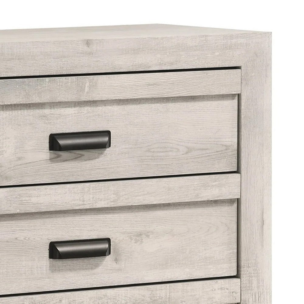 Benjara Velz Tall Dresser Chest, 5 Drawers, Finger Pull Handles, Weathered Beige