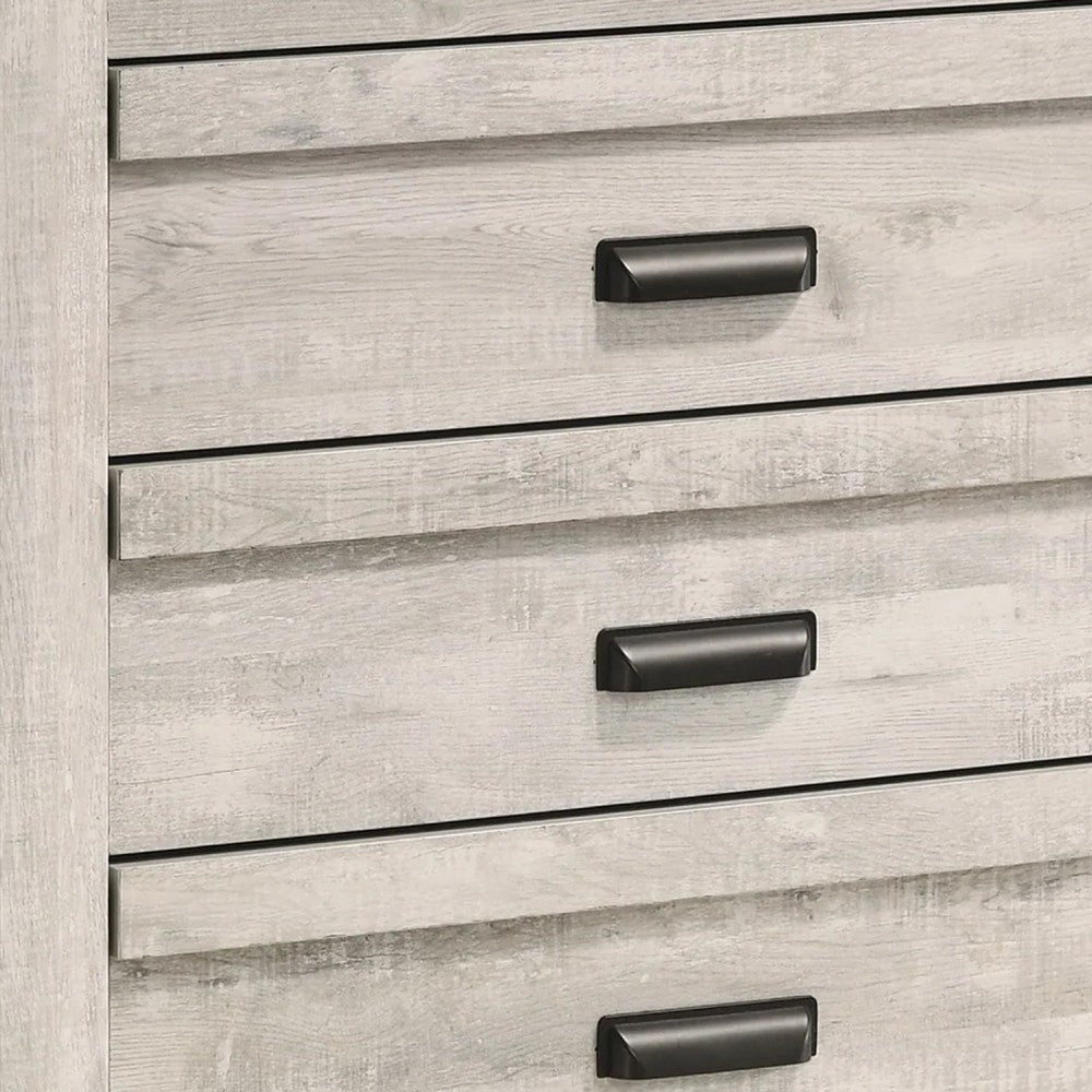 Benjara Velz Tall Dresser Chest, 5 Drawers, Finger Pull Handles, Weathered Beige