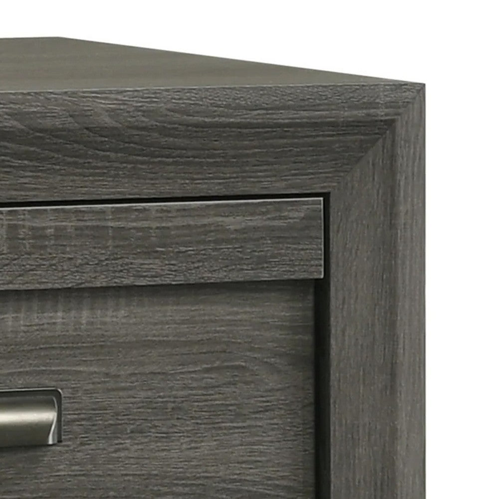Benjara Velz Nightstand, 2 Drawers, Metal Finger Pull Handles, Dark Gray Wood