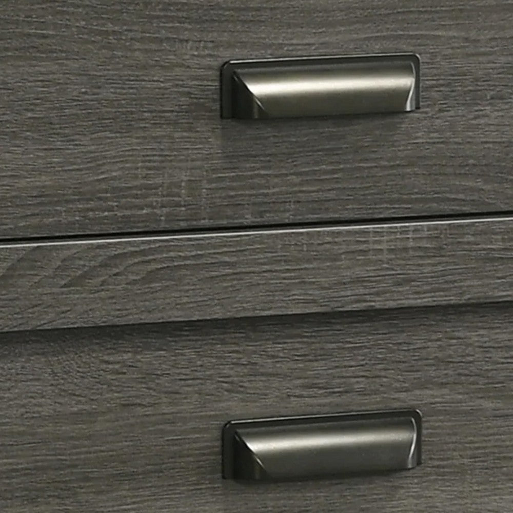 Benjara Velz Nightstand, 2 Drawers, Metal Finger Pull Handles, Dark Gray Wood