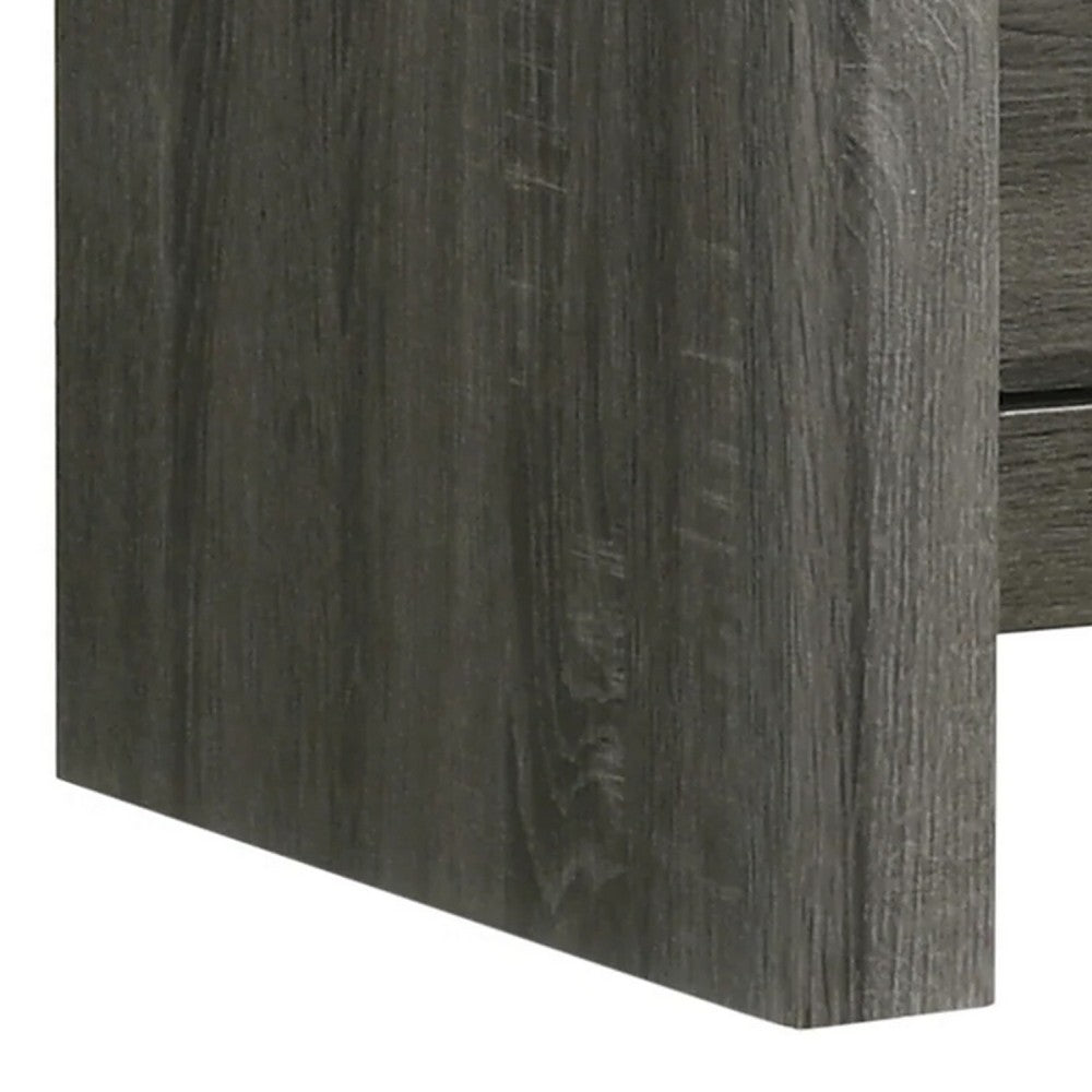 Benjara Velz Nightstand, 2 Drawers, Metal Finger Pull Handles, Dark Gray Wood