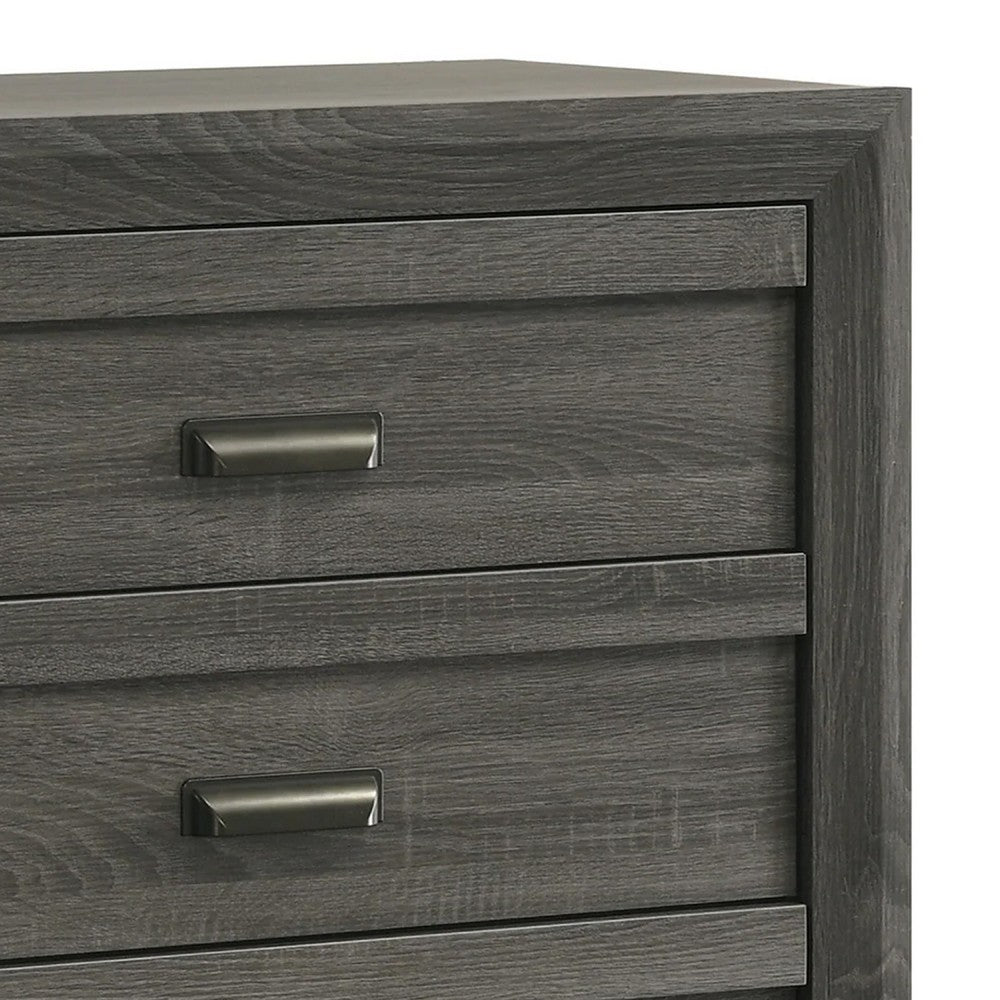 Benjara Velz Tall Dresser Chest, 5 Drawers, Finger Pull Handles, Dark Gray Wood