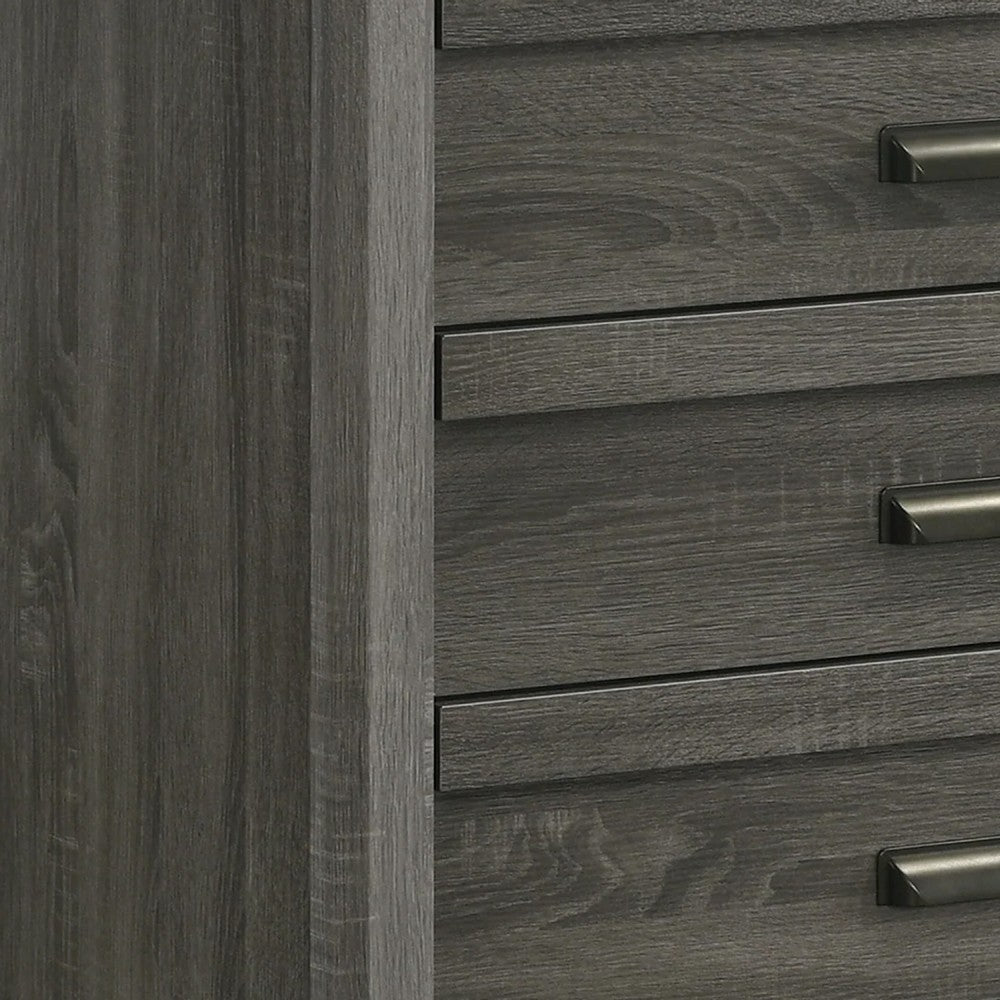 Benjara Velz Tall Dresser Chest, 5 Drawers, Finger Pull Handles, Dark Gray Wood