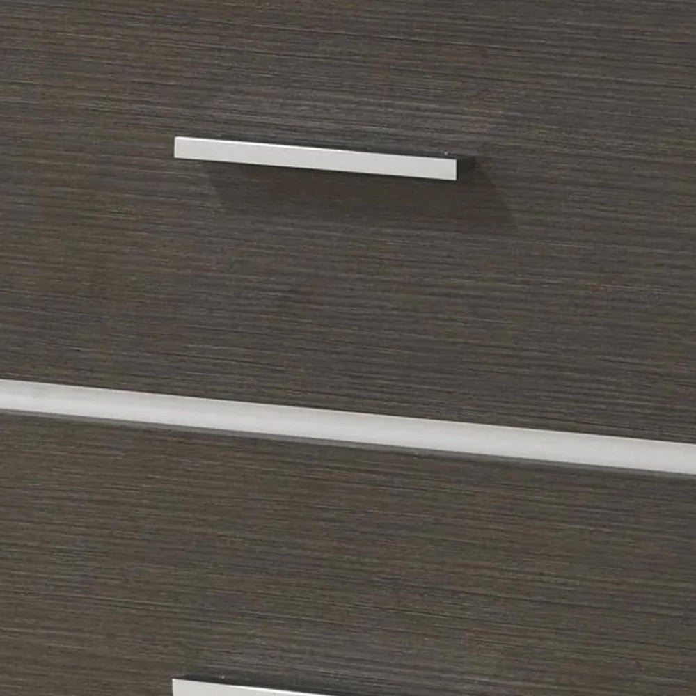 Benjara Hez Nightstand, 2 Drawers, Silver Trim, Modern Dark Brown Finish