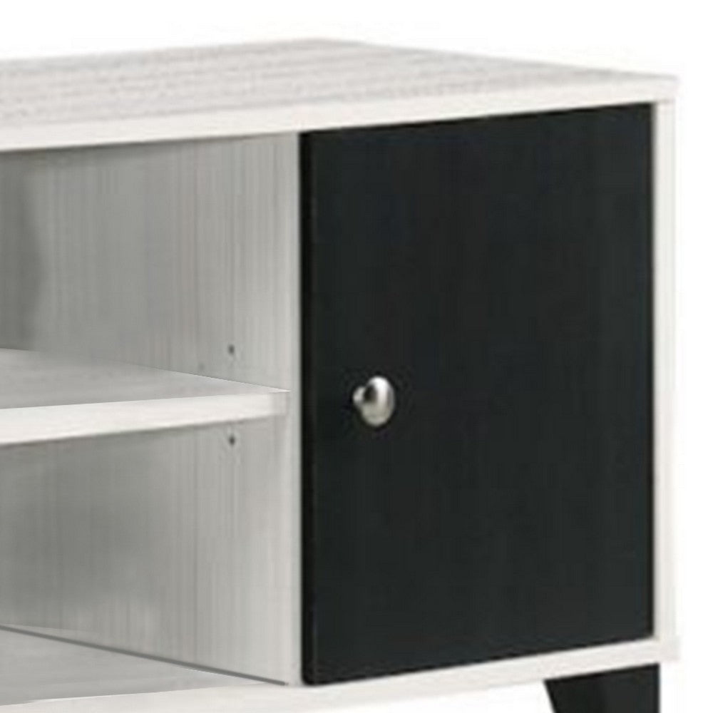 Benjara Akin TV Stand Media Center, 2 Doors w 4 Open Shelves, White, Black Wood