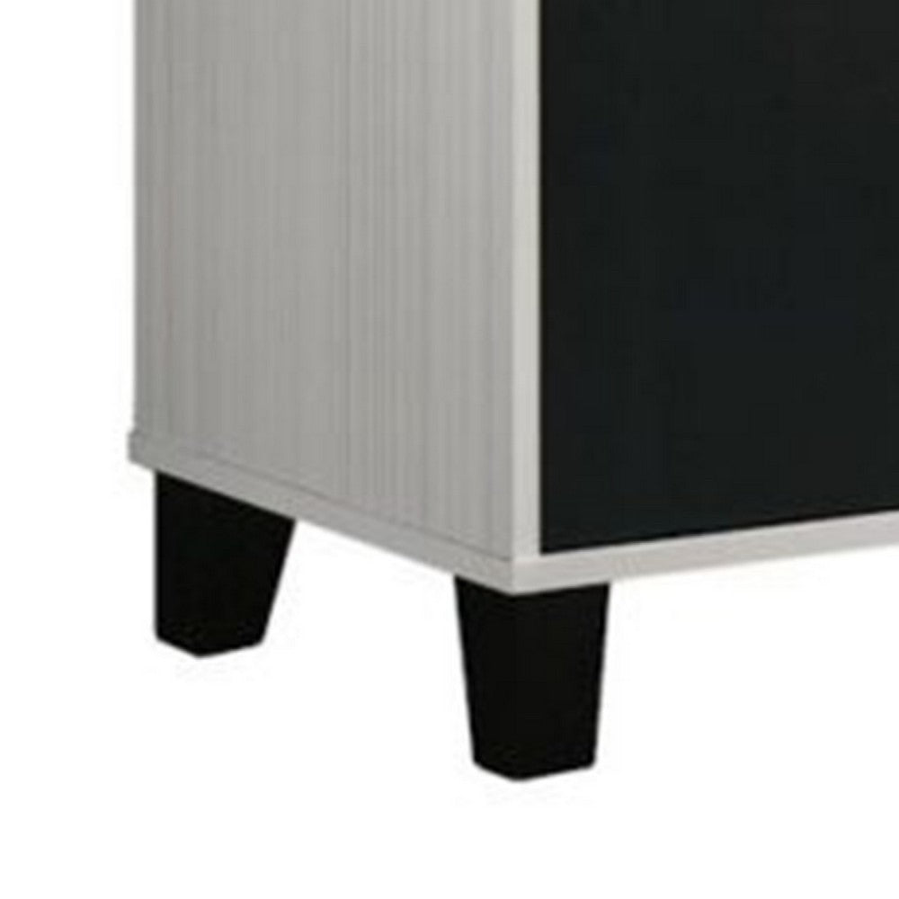 Benjara Akin TV Stand Media Center, 2 Doors w 4 Open Shelves, White, Black Wood