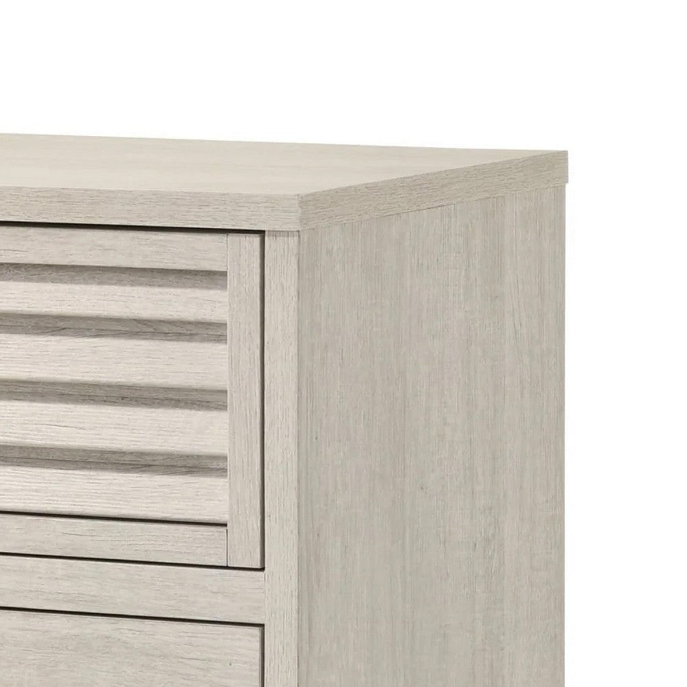 Benjara Sary Nightstand, 2 Drawers, Black Finger Handles, Off White Wood