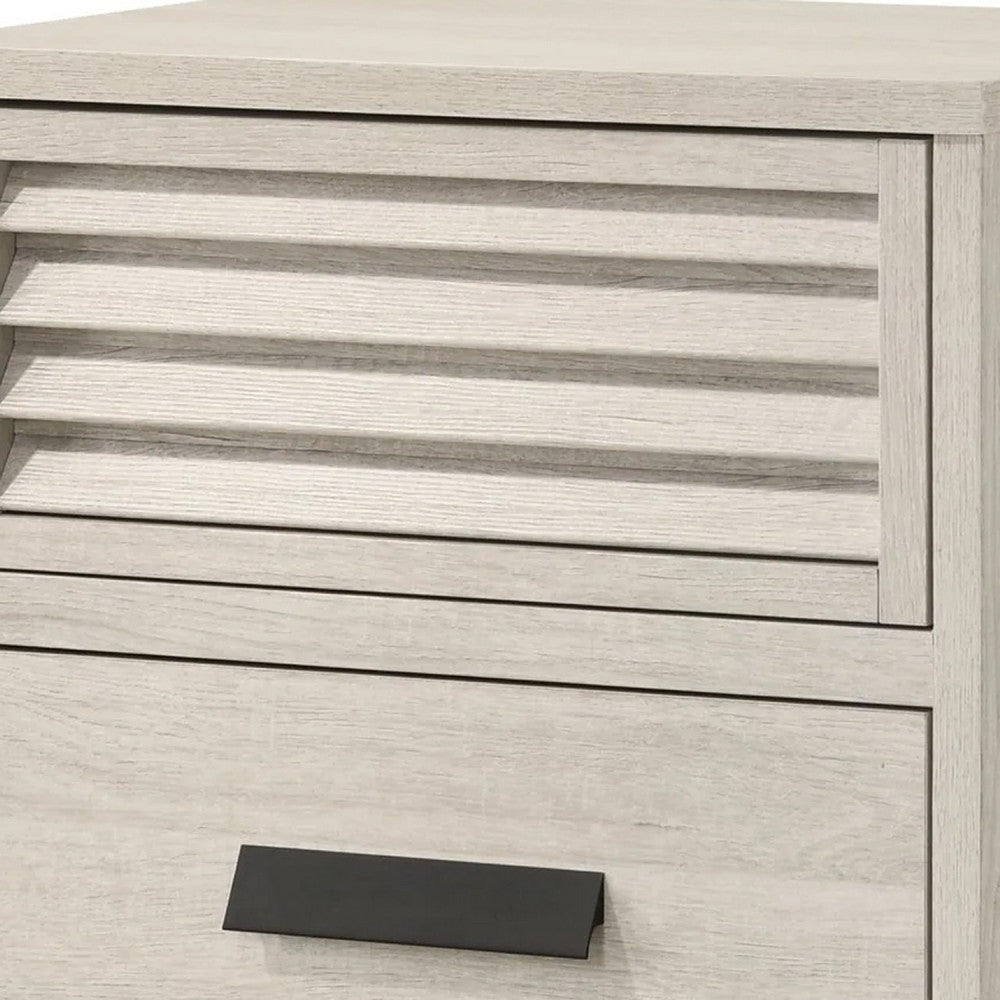 Benjara Sary Nightstand, 2 Drawers, Black Finger Handles, Off White Wood