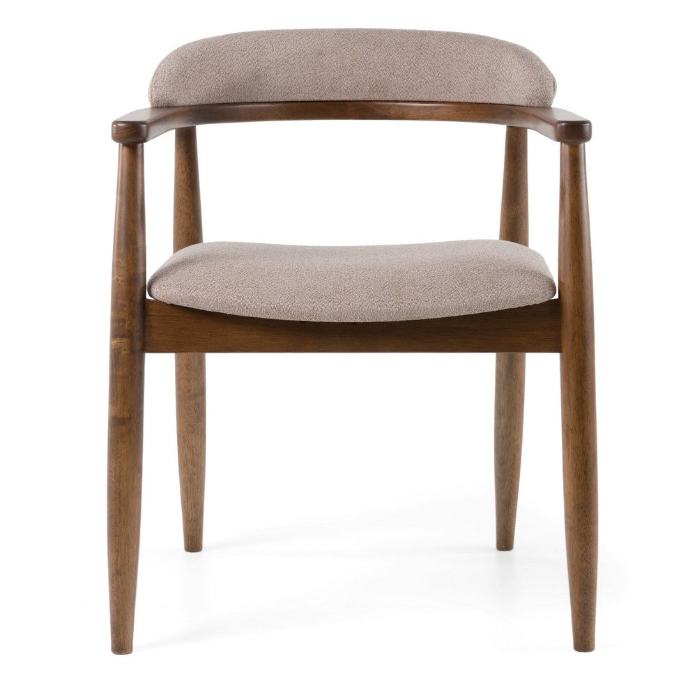 Benjara Cid Coha Dining Chair, Soft Tan Fabric, Brown Solid Wood Frame