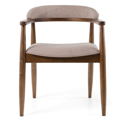 Benjara Cid Coha Dining Chair, Soft Tan Fabric, Brown Solid Wood Frame