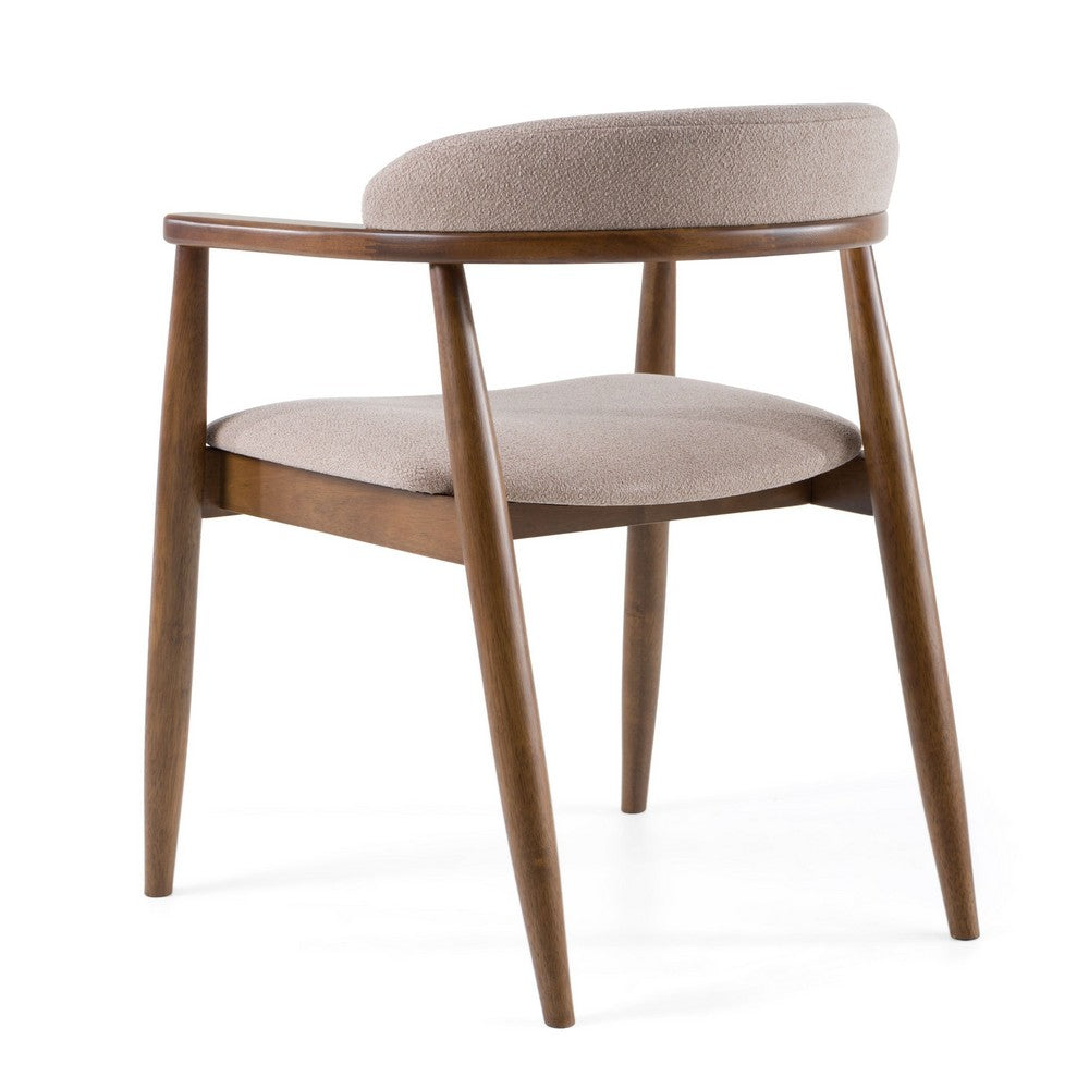 Benjara Cid Coha Dining Chair, Soft Tan Fabric, Brown Solid Wood Frame