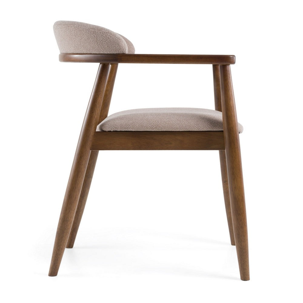 Benjara Cid Coha Dining Chair, Soft Tan Fabric, Brown Solid Wood Frame