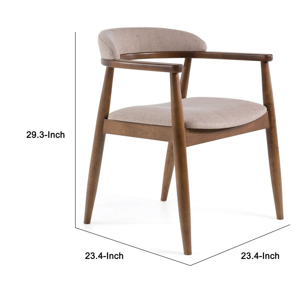 Benjara Cid Coha Dining Chair, Soft Tan Fabric, Brown Solid Wood Frame
