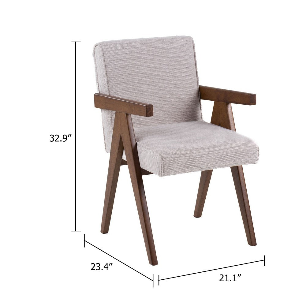 Benjara Cid Jose Dining Chair Set of 2, Beige Polyester, Walnut Brown Wood