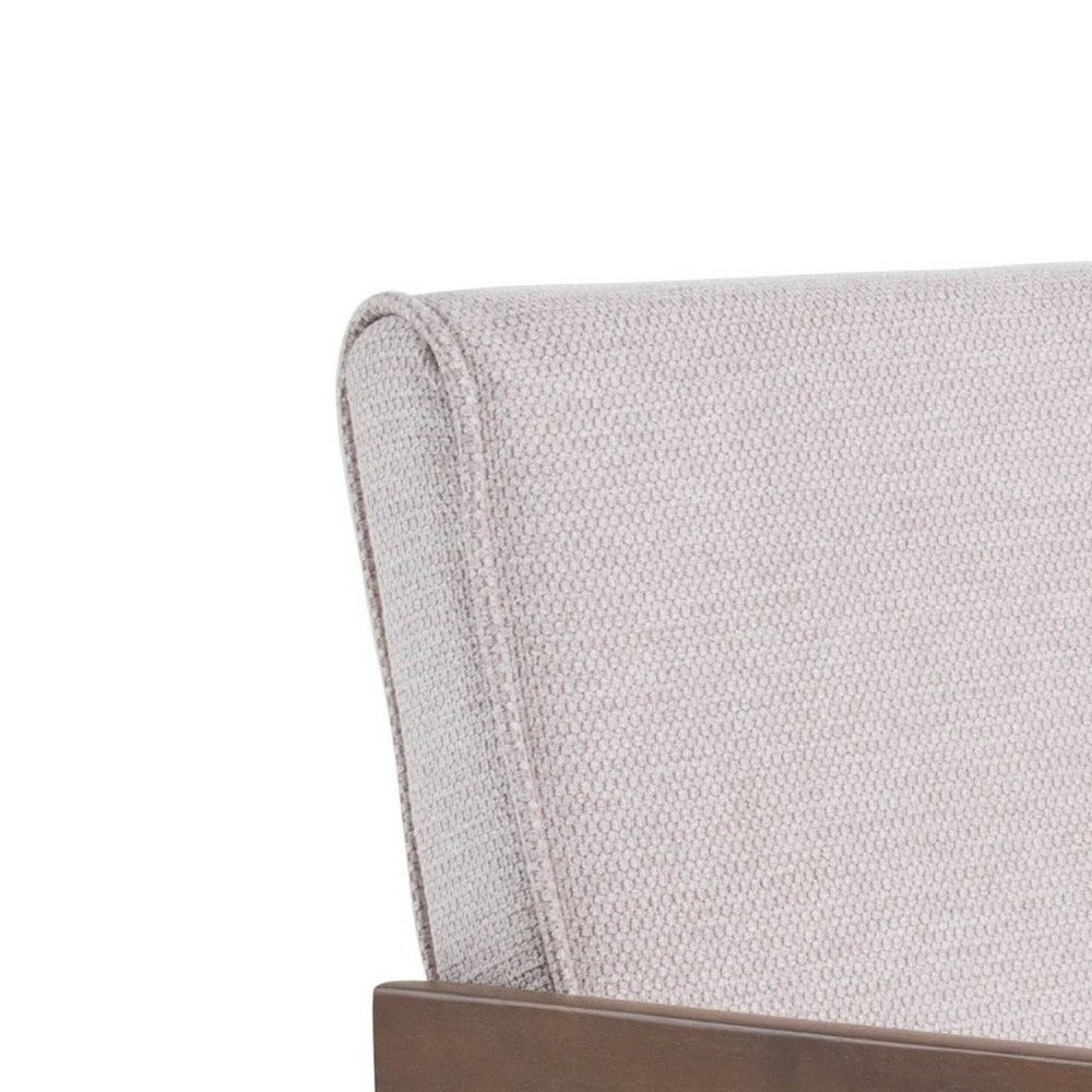 Benjara Cid Jose Accent Chair Set of 2, Beige Polyester, Walnut Brown Wood