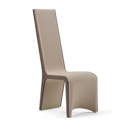 Benjara Cid Adya Dining Side Chair Set of 2, Beige Faux Leather, Gray Ash Wood