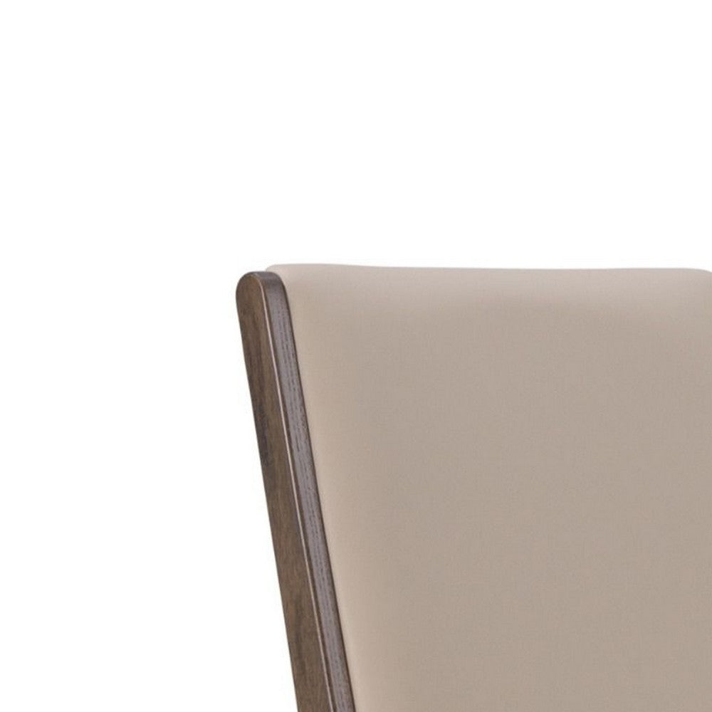Benjara Cid Adya Dining Side Chair Set of 2, Beige Faux Leather, Gray Ash Wood