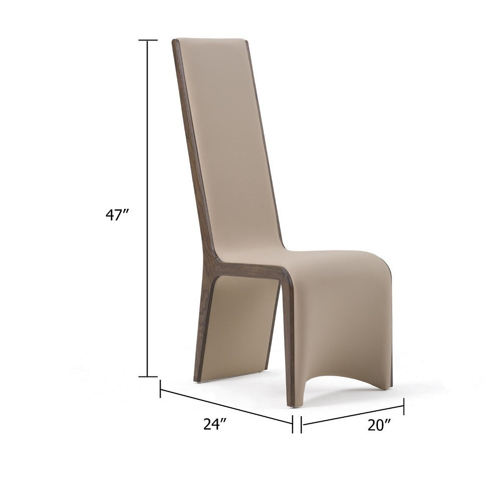Benjara Cid Adya Dining Side Chair Set of 2, Beige Faux Leather, Gray Ash Wood
