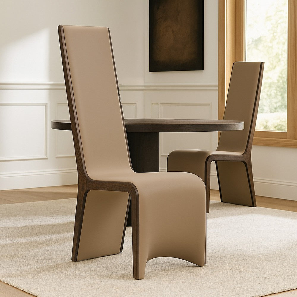 Benjara Cid Adya Dining Side Chair Set of 2, Beige Faux Leather, Gray Ash Wood