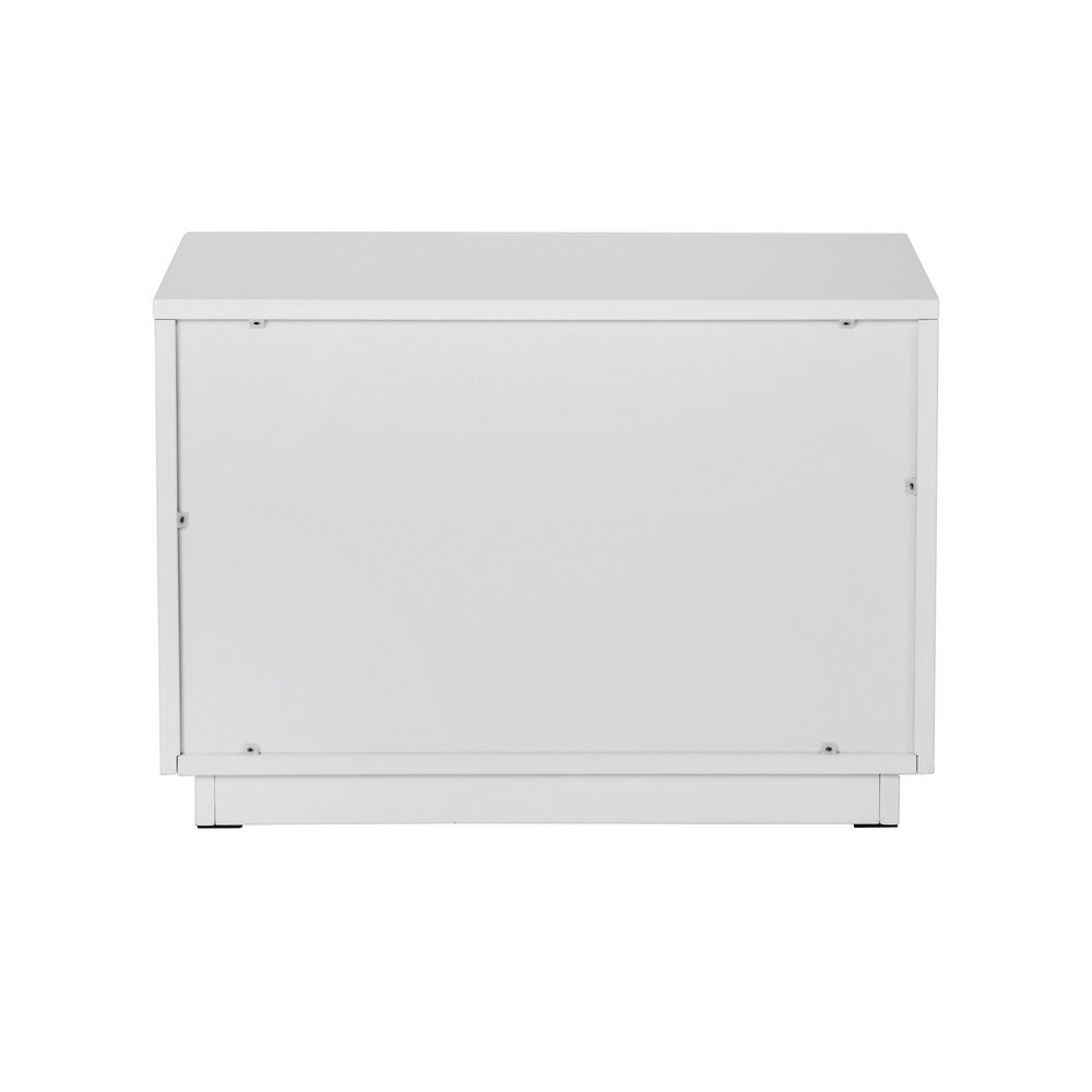 Benjara Cid Inji Nightstand, 2 Drawers, White High Gloss Finish, 28 Inch