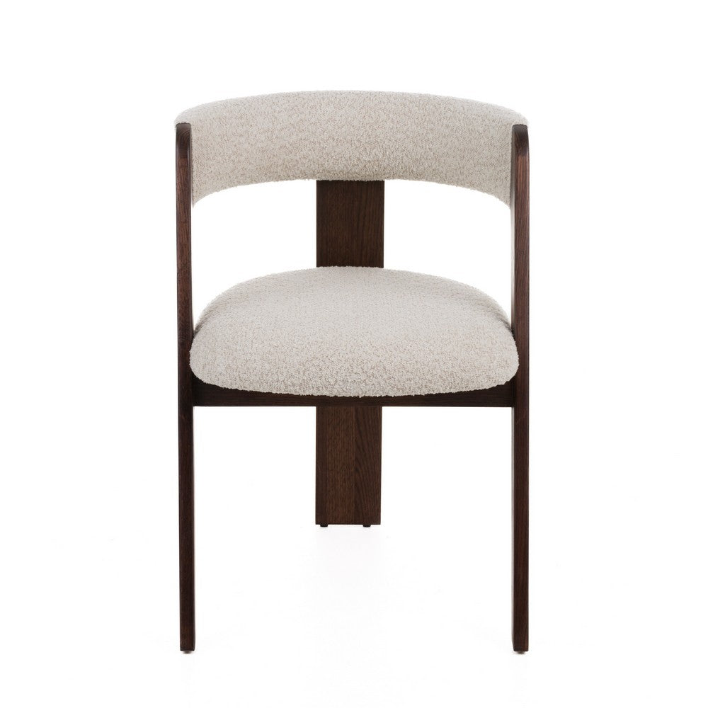 Benjara Cid Ashi Dining Chair Set of 2, Cream Fabric, Rich Dark Brown Oak Wood
