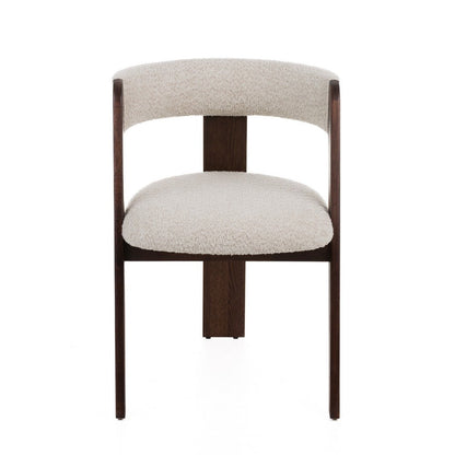 Benjara Cid Ashi Dining Chair Set of 2, Cream Fabric, Rich Dark Brown Oak Wood