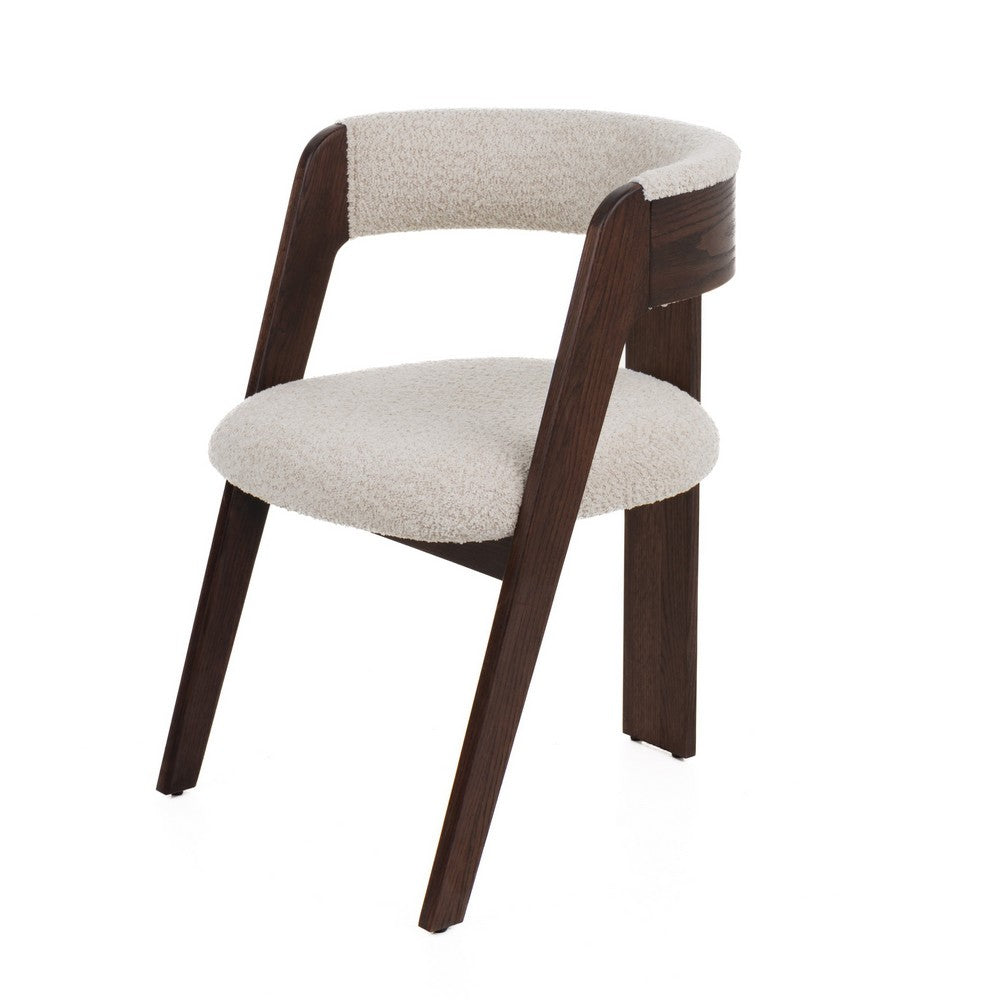 Benjara Cid Ashi Dining Chair Set of 2, Cream Fabric, Rich Dark Brown Oak Wood