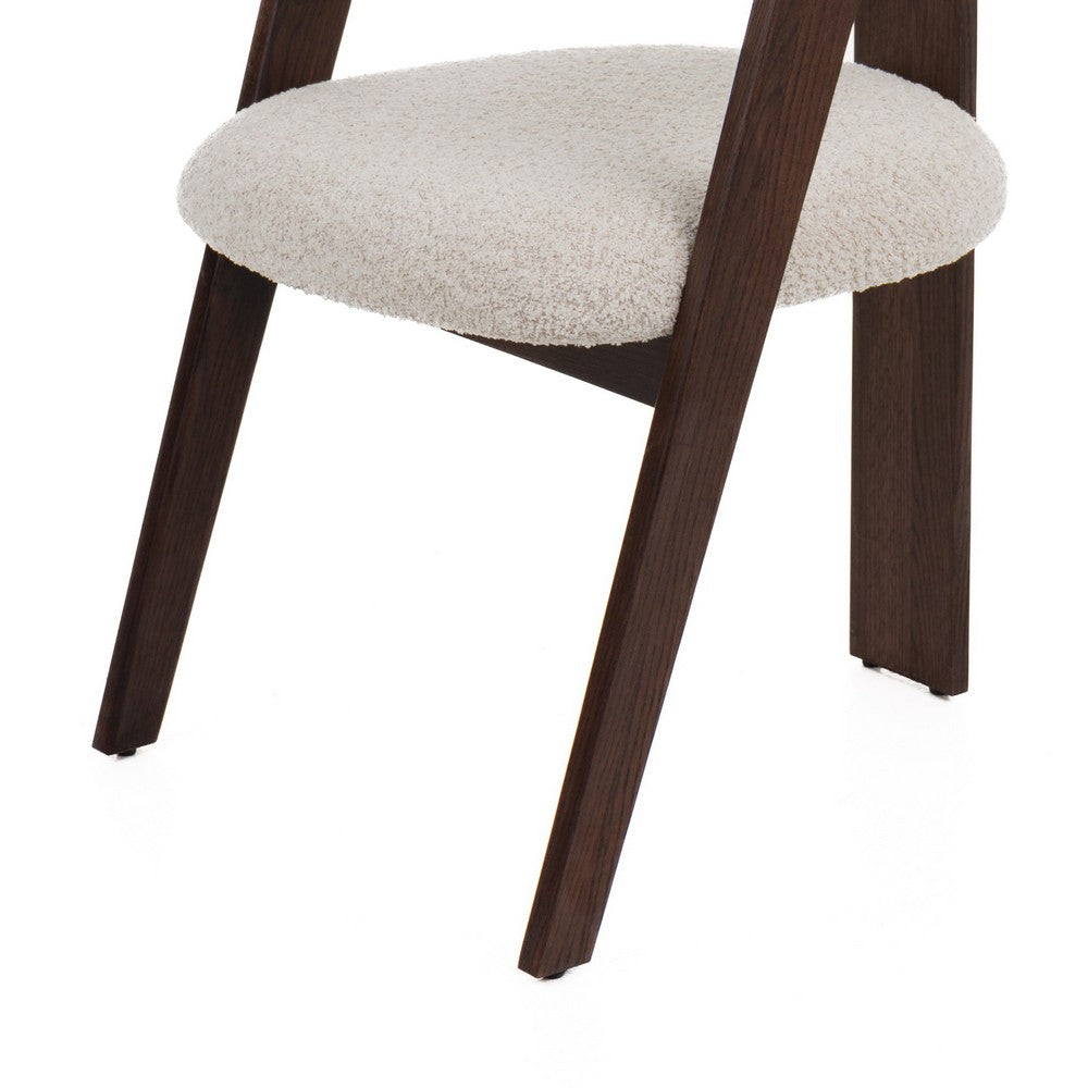 Benjara Cid Ashi Dining Chair Set of 2, Cream Fabric, Rich Dark Brown Oak Wood