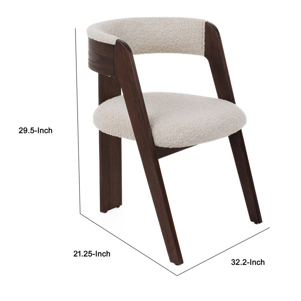 Benjara Cid Ashi Dining Chair Set of 2, Cream Fabric, Rich Dark Brown Oak Wood