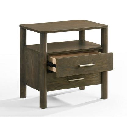 Benjara Cid Caro Nightstand, 2 Drawers 1 Shelf, Wenge Brown Rubberwood, 24 Inch
