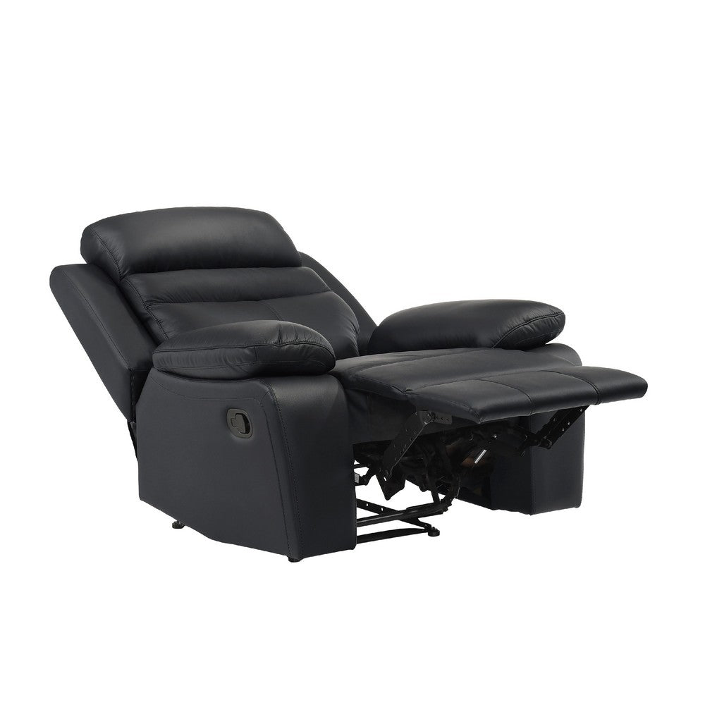 Benjara Hanna Manual Reclining Chair, Black Top Grain Leather