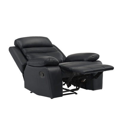 Benjara Hanna Manual Reclining Chair, Black Top Grain Leather