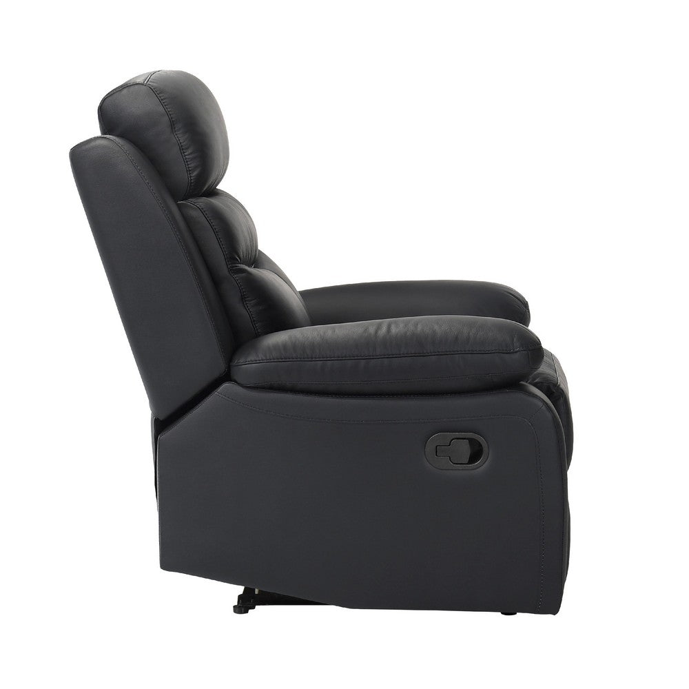 Benjara Hanna Manual Reclining Chair, Black Top Grain Leather