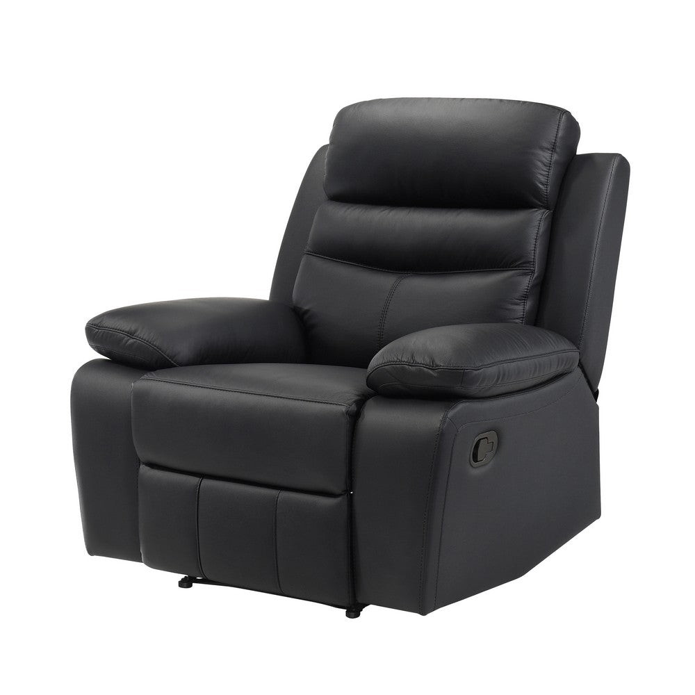 Benjara Hanna Manual Reclining Chair, Black Top Grain Leather