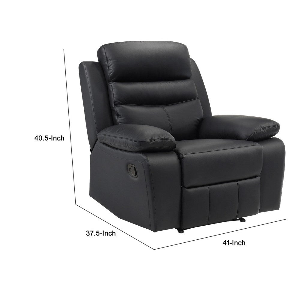 Benjara Hanna Manual Reclining Chair, Black Top Grain Leather