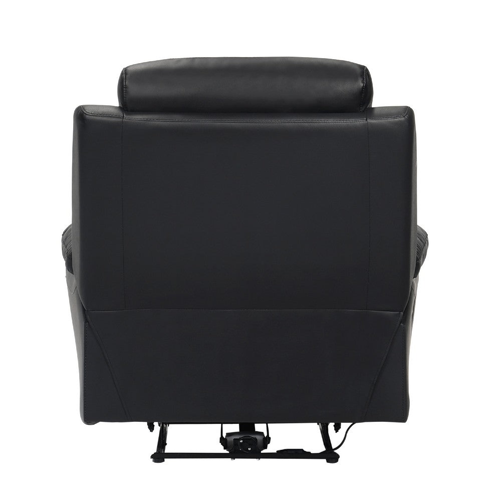 Benjara Hanna Power Reclining Chair, USB Port, Black Top Grain Leather