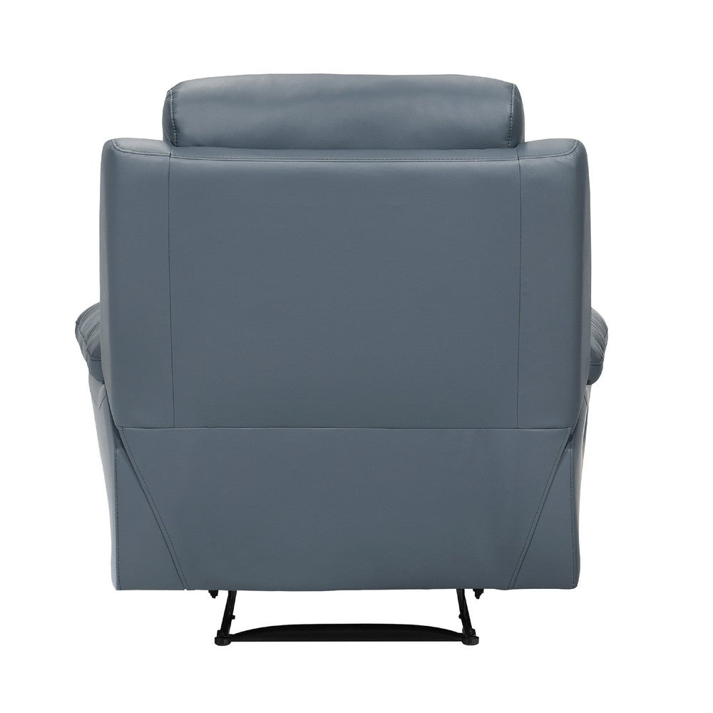 Benjara Hanna Manual Reclining Chair, Blue Top Grain Leather Cushions