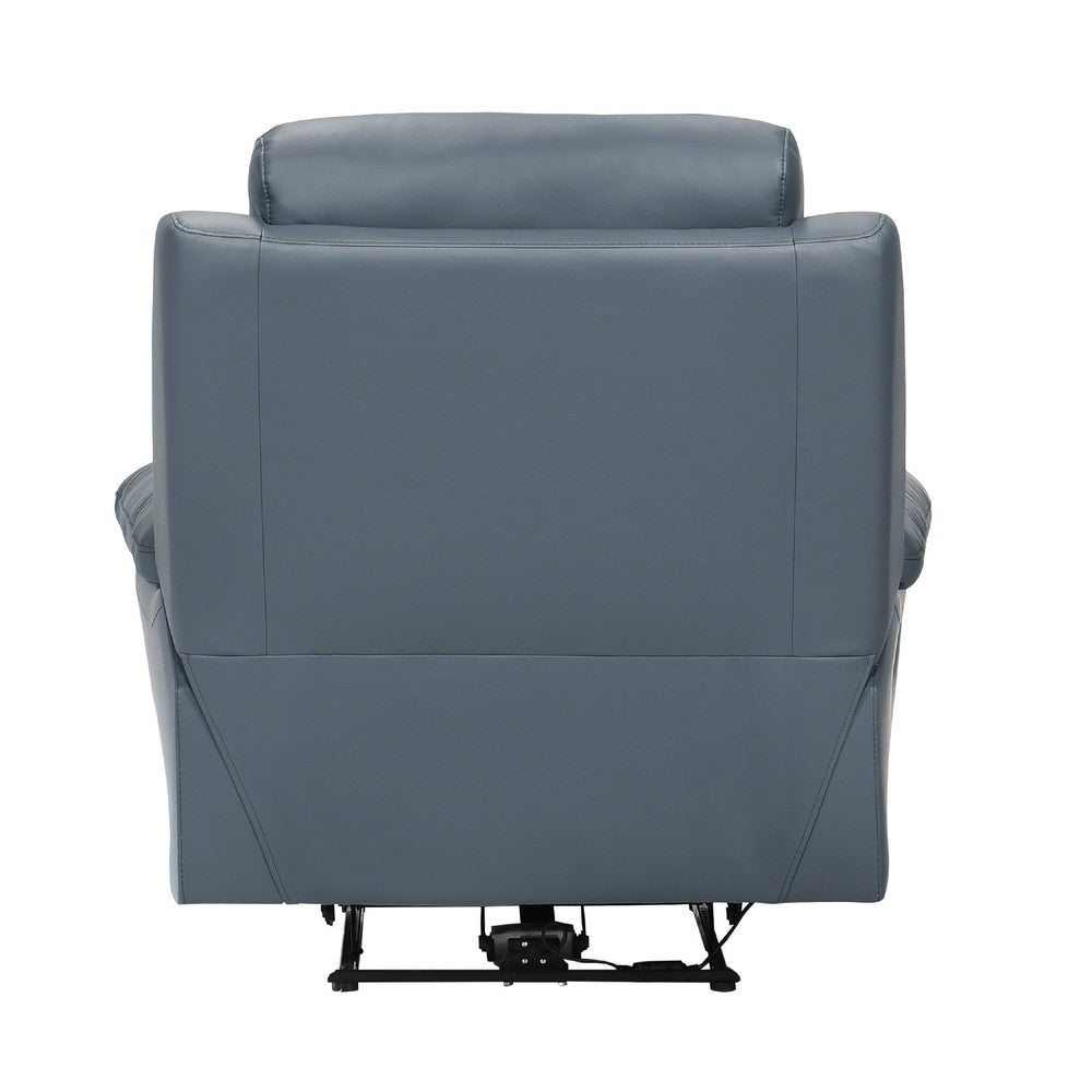 Benjara Hanna Power Reclining Chair, Blue Top Grain Leather Cushions, USB Port